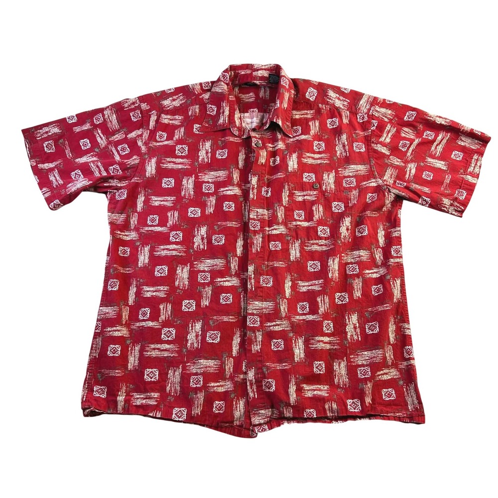 Pierre Cardin Mens Red Abstract Geometric Print Cotton Short Sleeve Shirt Large